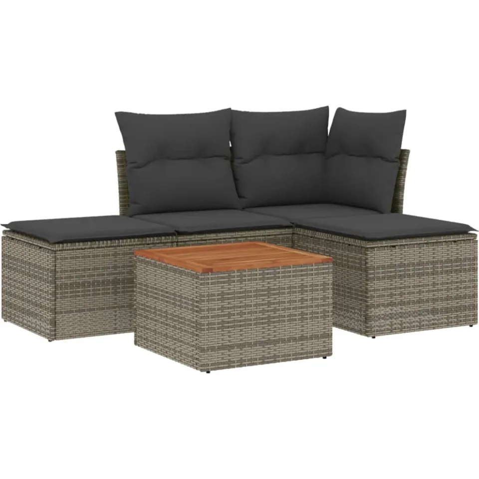 vidaXL 5-delige Loungeset met kussens poly rattan grijs, foto 3