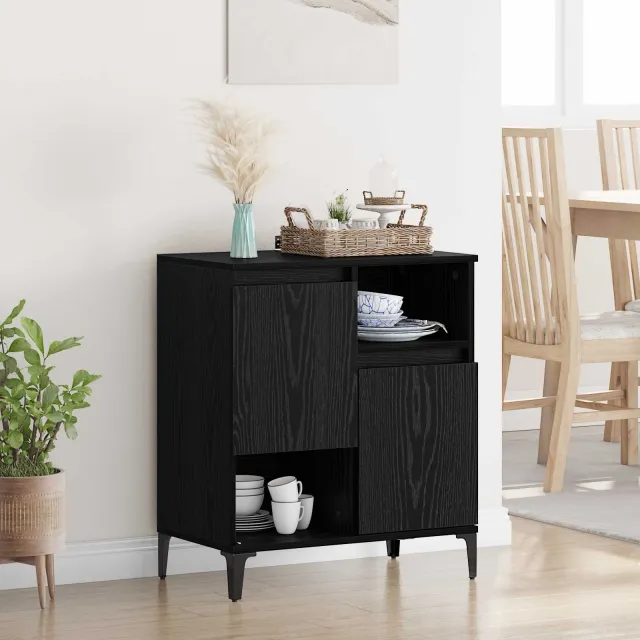 vidaXL Dressoir Zwart Eiken 60 x 35 x 70 cm Bewerkt hout, foto 2