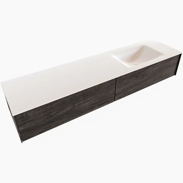 Boss & Wessing Badkamermeubel BWS Madrid Dark Brown 180x45x30 cm Mat Witte Solid Surface Wastafel Rechts (2 lades, 0 kraangaten)