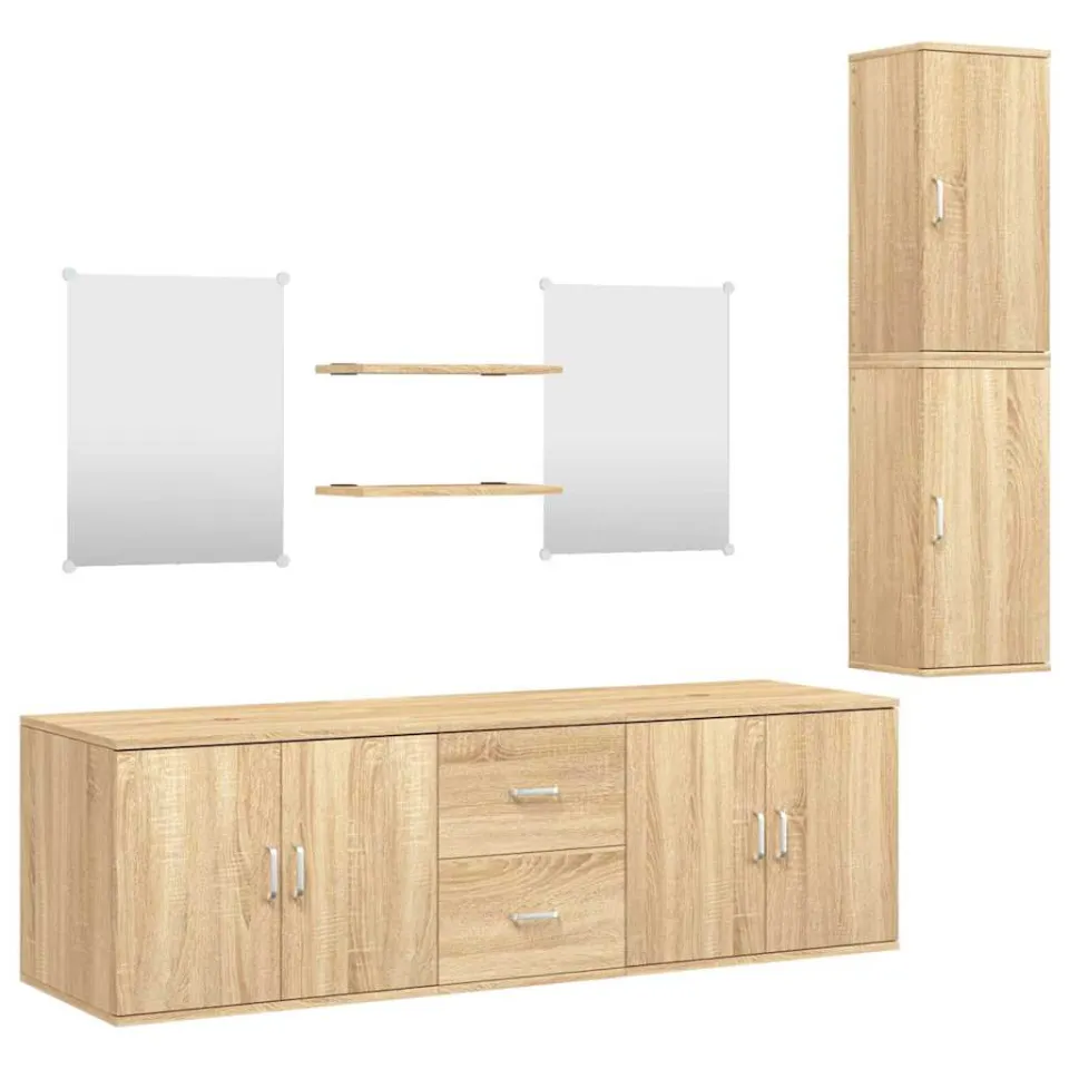 vidaXL 7-delige Badkamermeubelset bewerkt hout eikenkleurig, foto 3