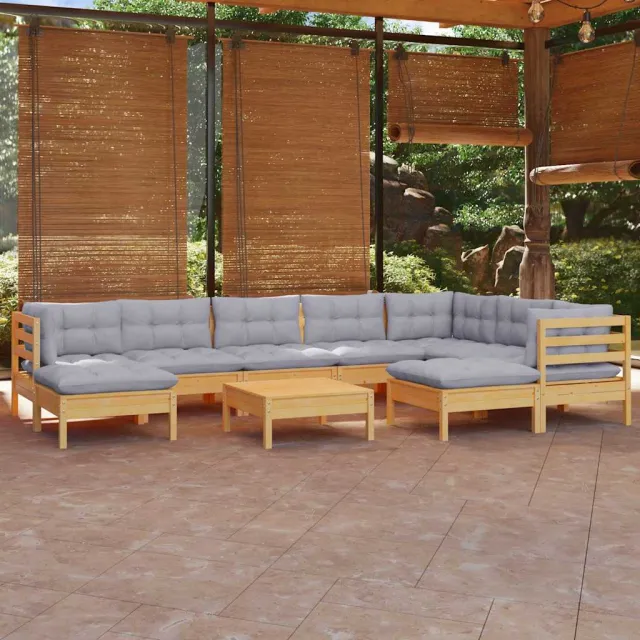 vidaXL 10-delige Loungeset met grijze kussens massief grenenhout grijs, foto 2