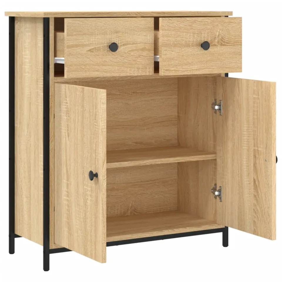 vidaXL Dressoir 70x30x80 cm bewerkt hout sonoma eikenkleurig, foto 2