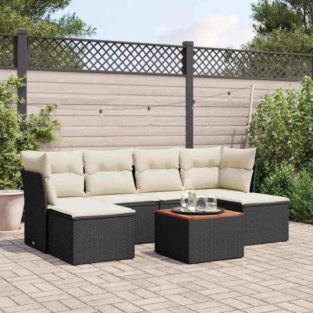 vidaXL 7-delige Loungeset met kussens poly rattan zwart, foto 2