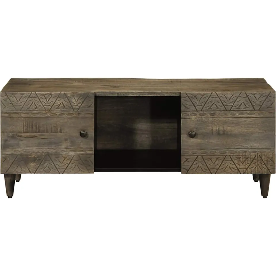 vidaXL Salontafel 100x54x40 cm massief mangohout lichtgrijs grijs, foto 2