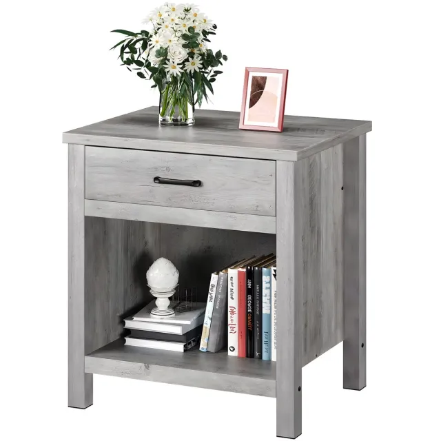 Happiq Nachtkastje Modern - Voor Slaapkamer, Kinderkamer & Woonkamer - Met Opberglade - Houten Bijzettafel Gray