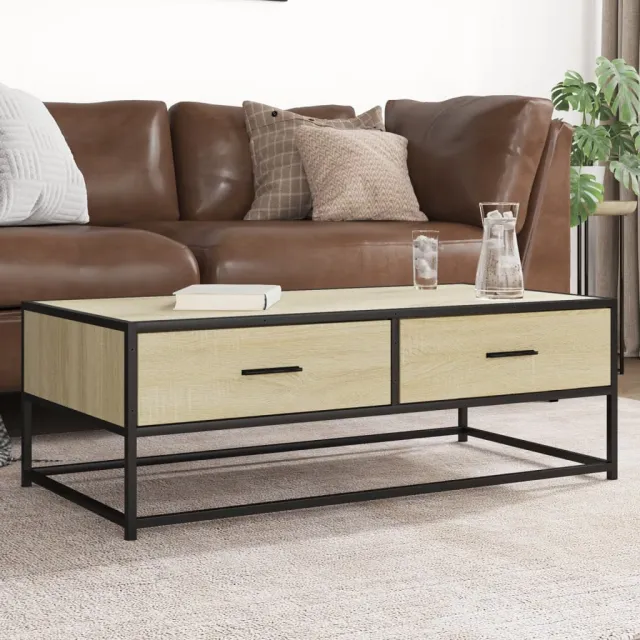 vidaXL Salontafel 100x50x35 cm bewerkt hout en metaal sonoma eiken, foto 2