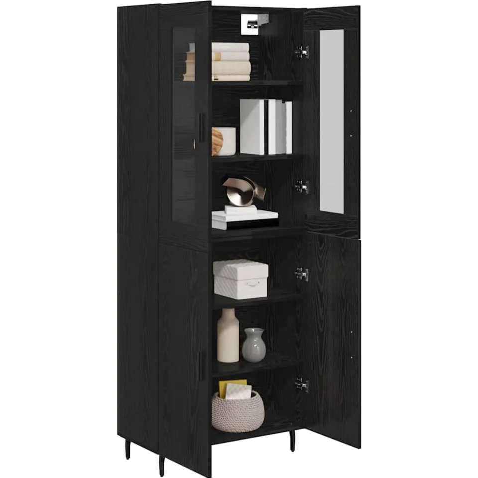 vidaXL Hoge kast 2 st Zwart Eiken 69,5 x 34 x 180 cm Bewerkt hout