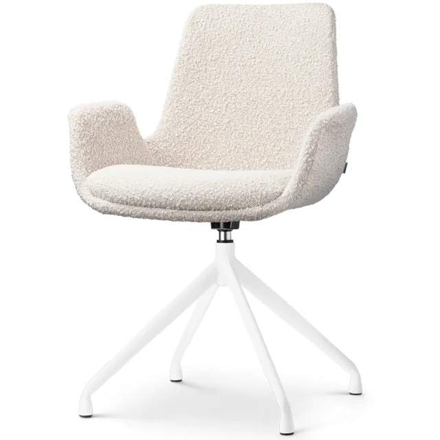 Nolon Nola-Eef draaibare eetkamerstoel bouclé beige - wit onderstel