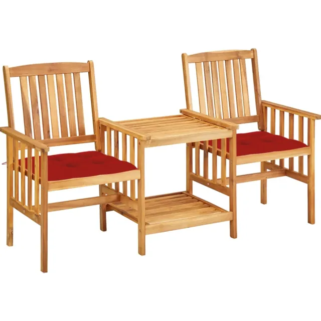 vidaXL Tuinstoelen met tafeltje en kussens massief acaciahout Rood