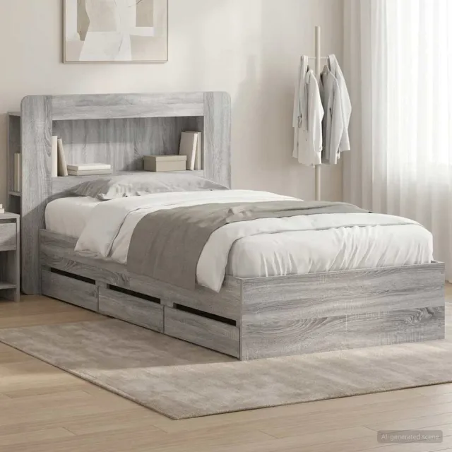 vidaXL Bedframe met opbergruimte en hoofdbord Grijs Sonoma 90 x 200 cm