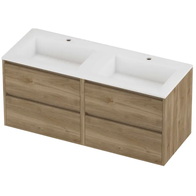 Proline Aristo Badmeubelset Polystone Elegant 4 Laden 120x46x54 cm Mat White Cider Oak Eiken