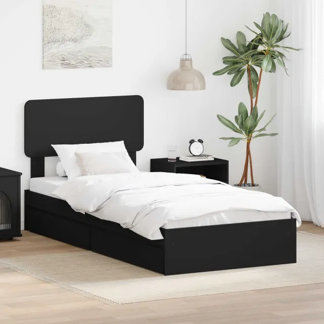 vidaXL Opslag bed met lade met opslag Zwart 90 x 190 cm Bewerkt hout