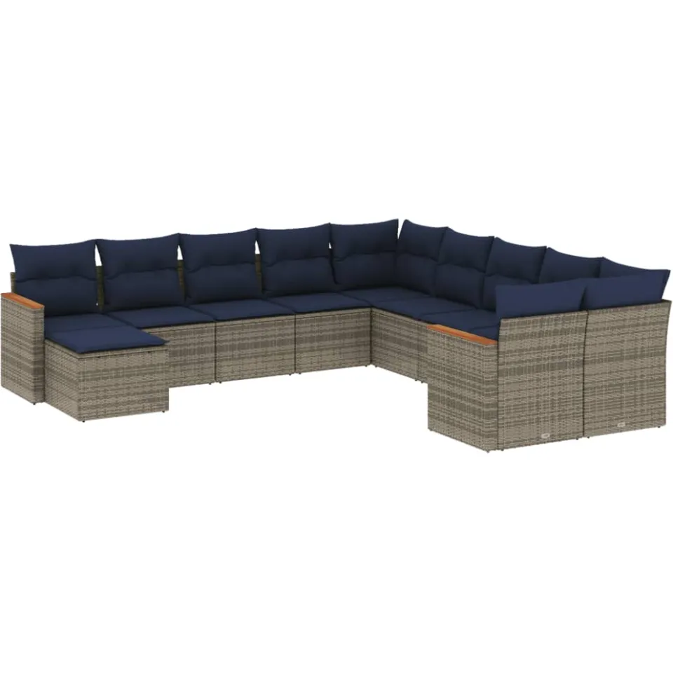 vidaXL 11-delige tuinbankset met kussens, grijs polyrotan, foto 3