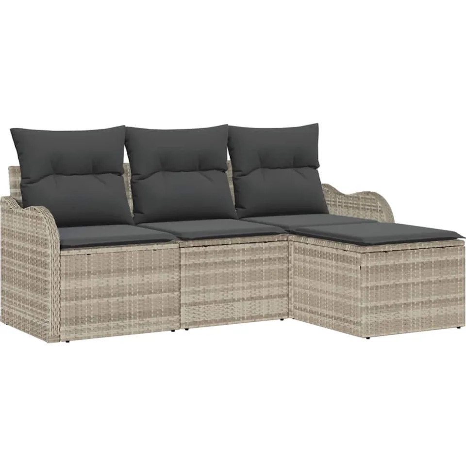 vidaXL Tuin Sofa Set 4 st Lichtgrijs poly rattan, foto 4