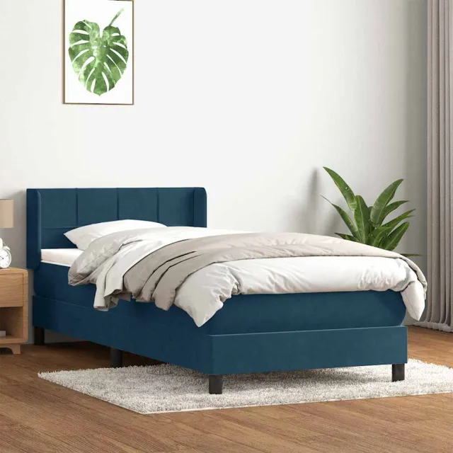 vidaXL Boxspring met matras fluweel donkerblauw 80x220 cm blauw