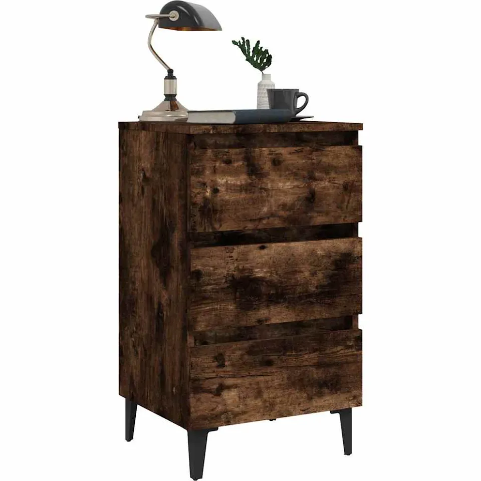 vidaXL Nachtkastje met metalen poten 40x35x69 cm gerookt eikenkleurig, foto 3