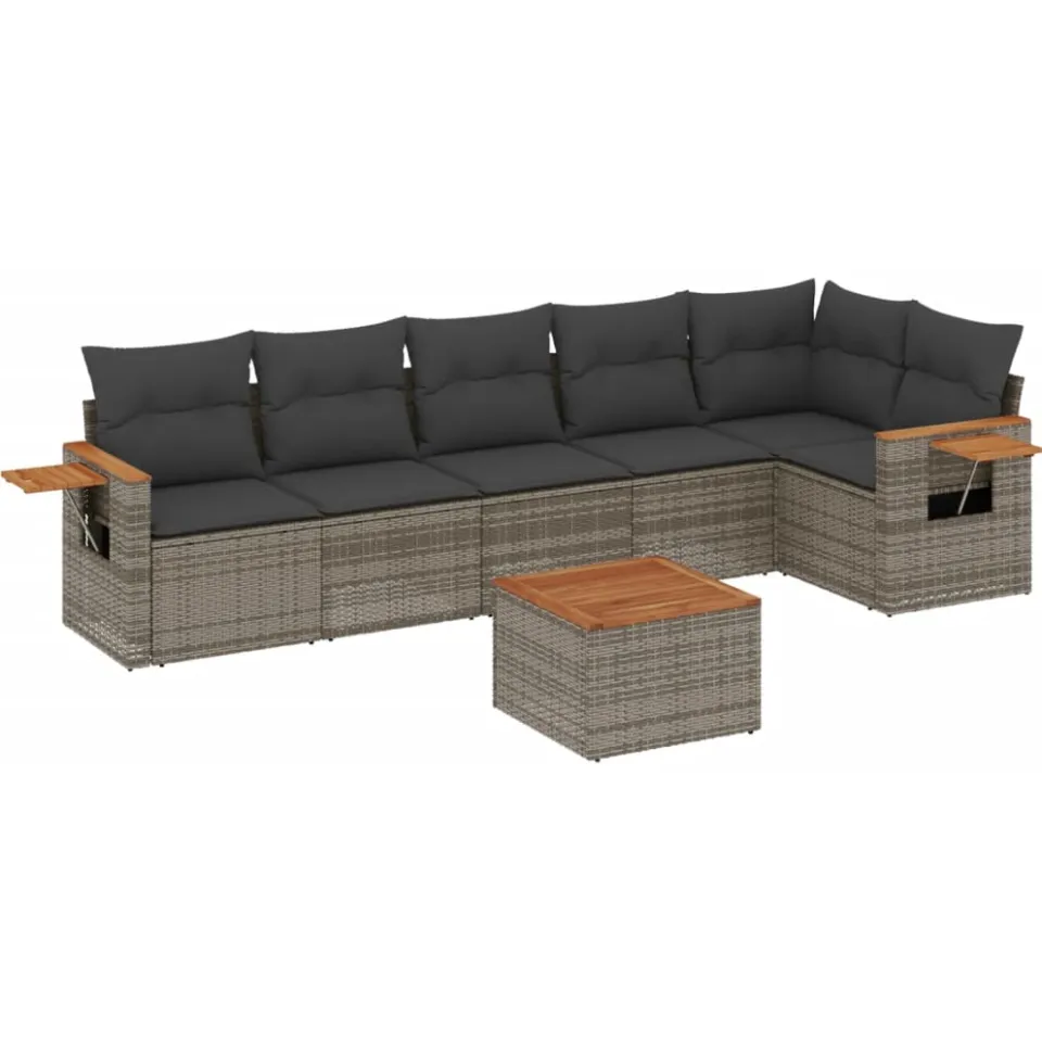 vidaXL 7-delige Loungeset met kussens poly rattan grijs