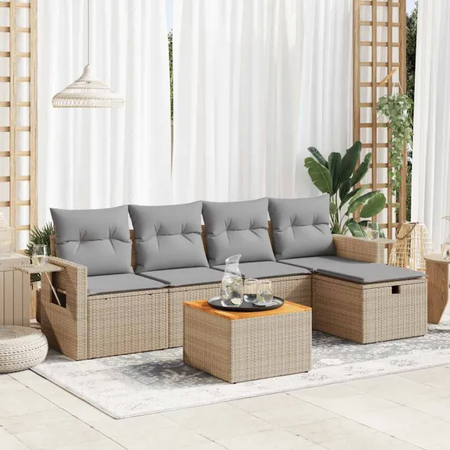 vidaXL 6-delige Loungeset met kussens poly rattan beige, foto 2