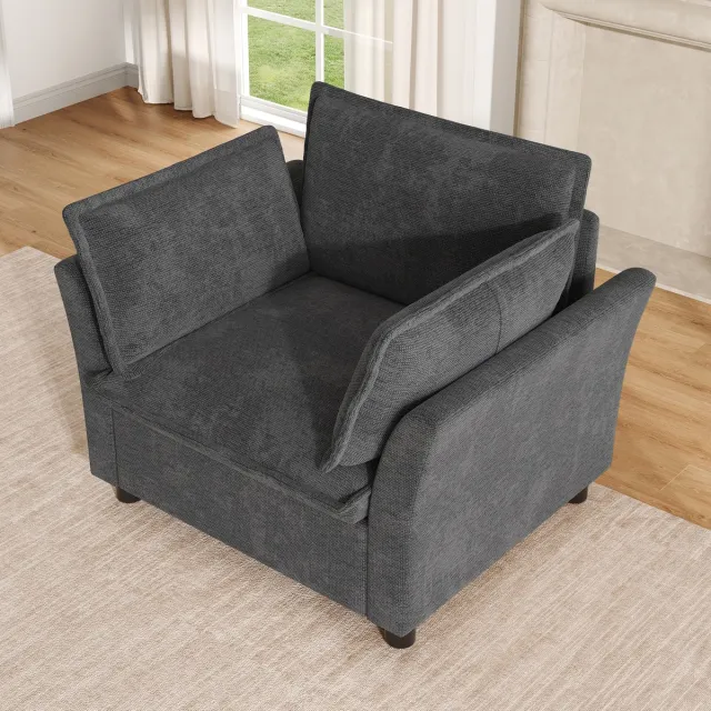 Zubaliya Comfortabele Fauteuil, Moderne Fauteuil Met Armleuningen, Leesstoel, Relaxfauteuil, Grote Loungestoel Met Zachte Rug- En Armleuningkussens, Chenillestof, Voor Woonkamer, Appartement, Kantoor, Kleine Ruimtes-Grijs