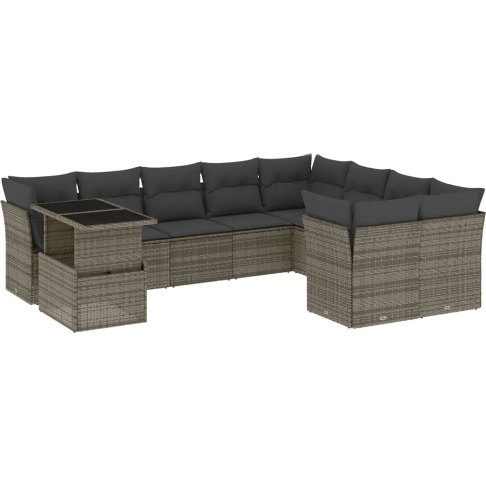 vidaXL 10-delige Loungeset met kussens poly rattan grijs, foto 3