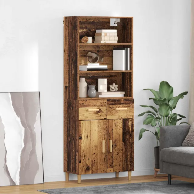 vidaXL Hoge kast Oud Hout 69,5 x 32,5 x 180 cm Bewerkt hout Bruin