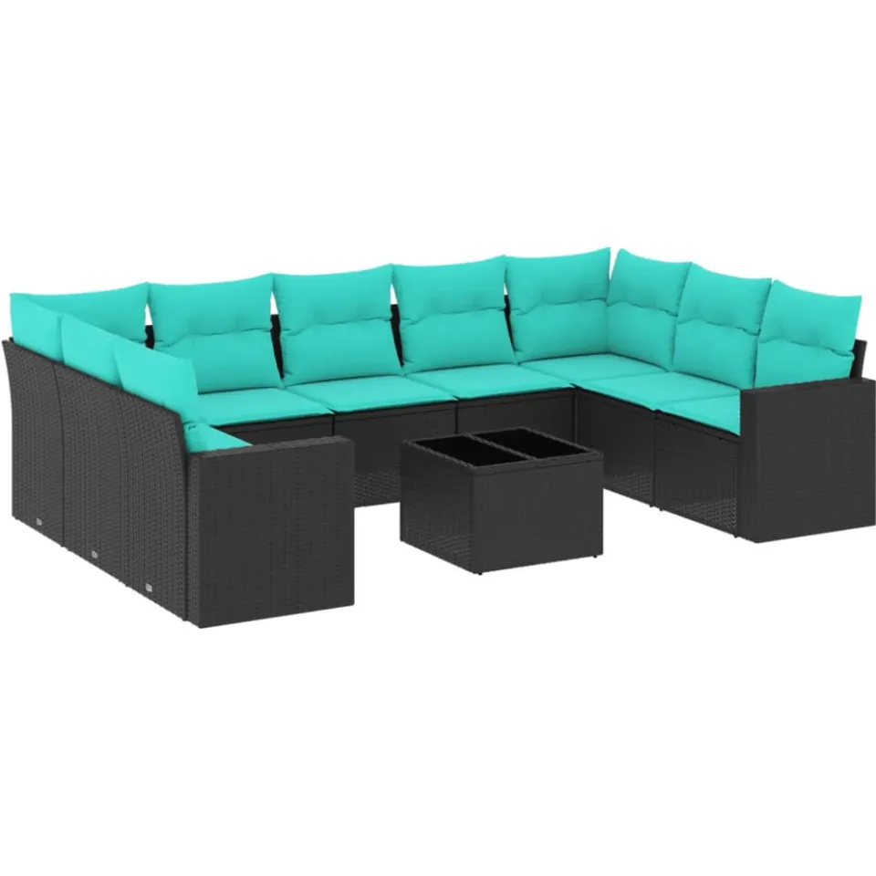 vidaXL 10-delige Loungeset met kussens poly rattan zwart, foto 3