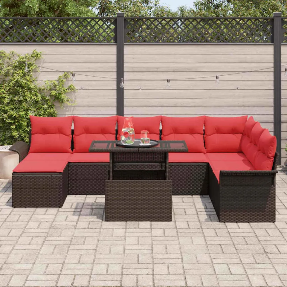 vidaXL Tuin Sofa Set 9 st Bruin poly rattan, foto 2