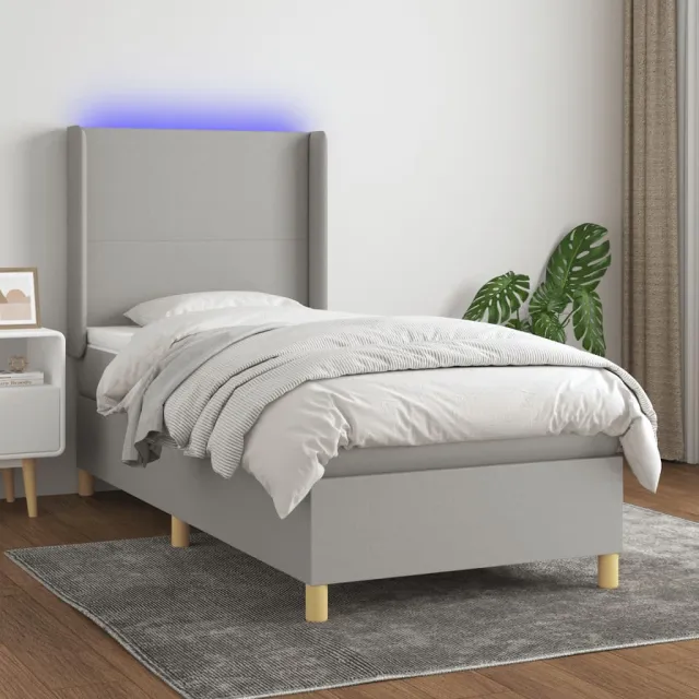 vidaXL Boxspring met matras en LED stof lichtgrijs 100x200 cm