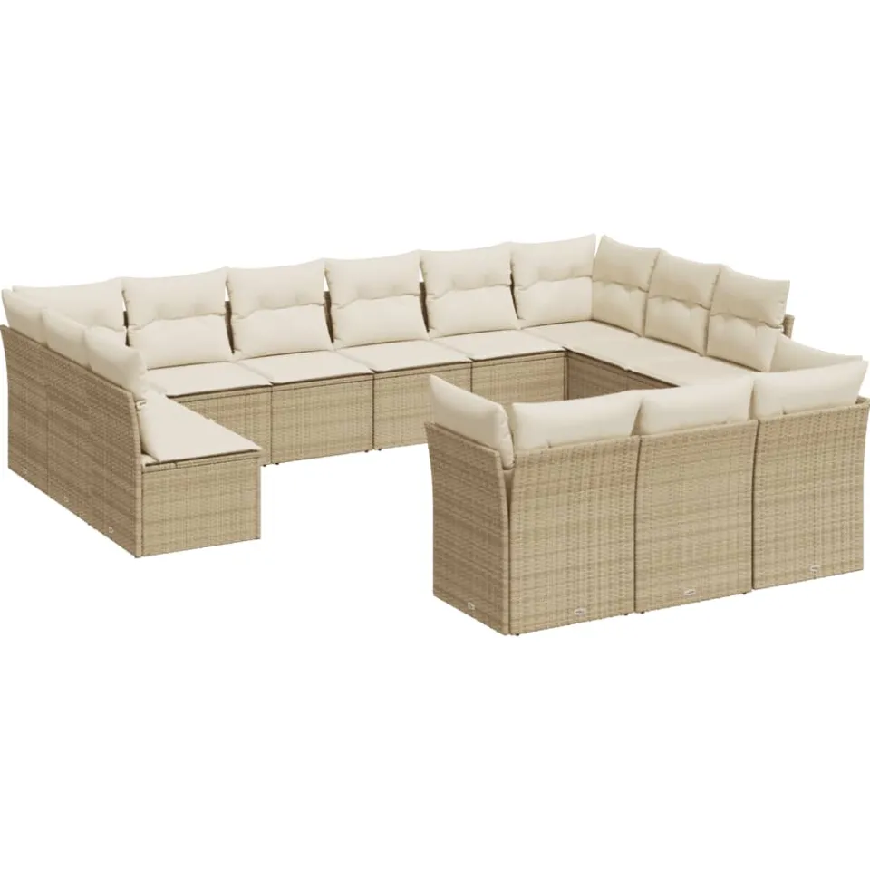 vidaXL 13-delige Loungeset met kussens poly rattan beige, foto 3