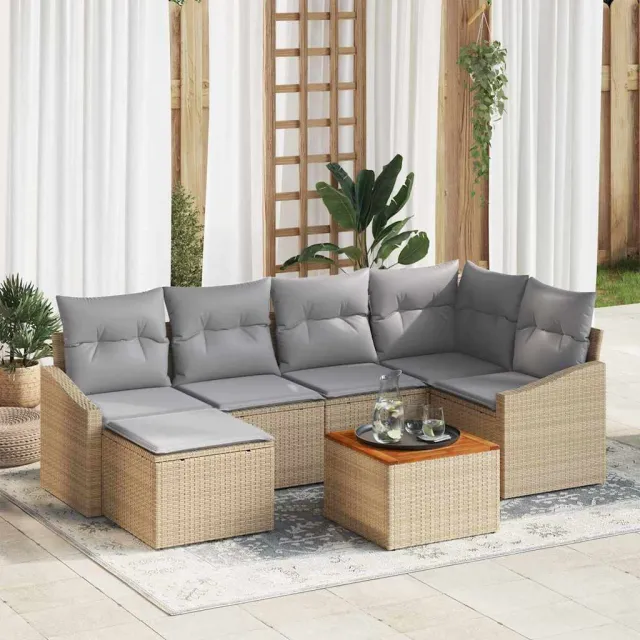 vidaXL Bankstel 7 st Beige poly rattan