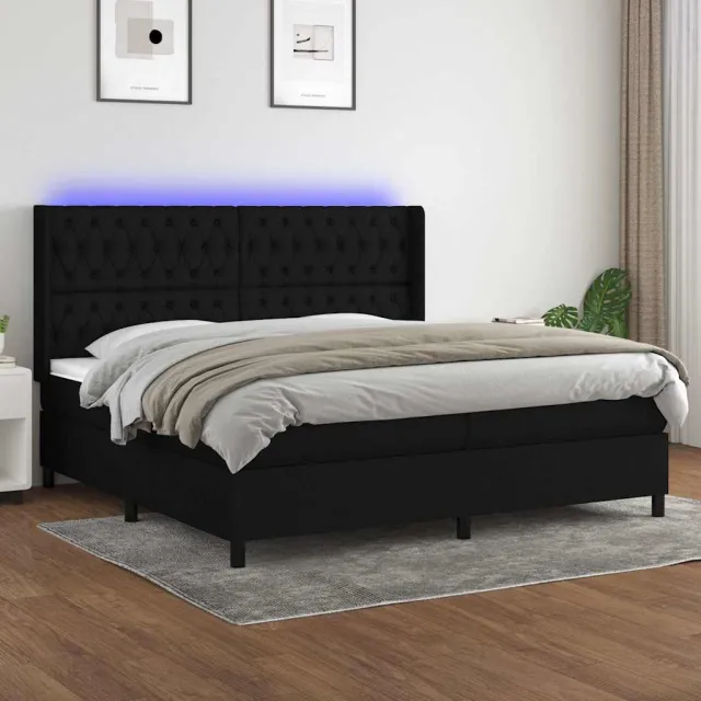 vidaXL Boxspring met matras en LED stof zwart 200x200 cm