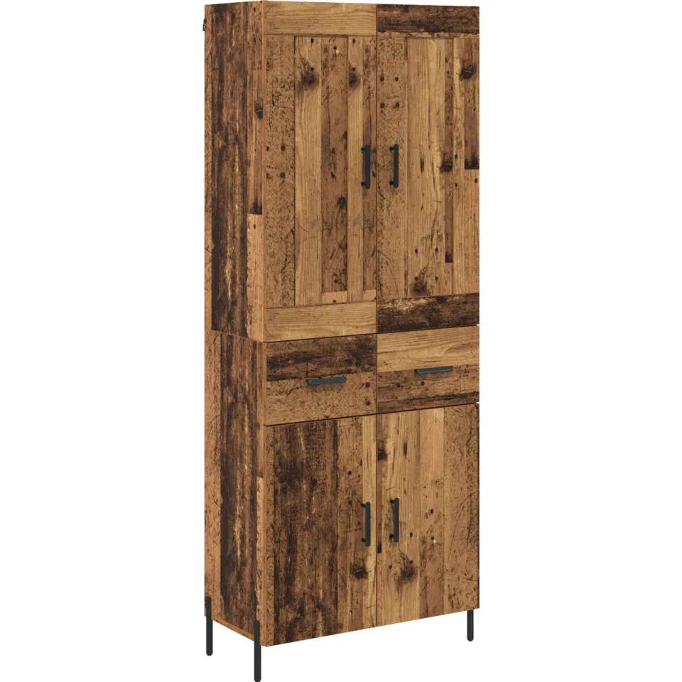 vidaXL Hoge kast 2 st Oud Hout 69,5 x 34 x 180 cm Bewerkt hout bruin, foto 3