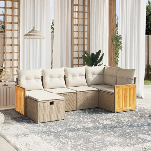 vidaXL 6-delige Loungeset met kussens poly rattan beige, foto 2