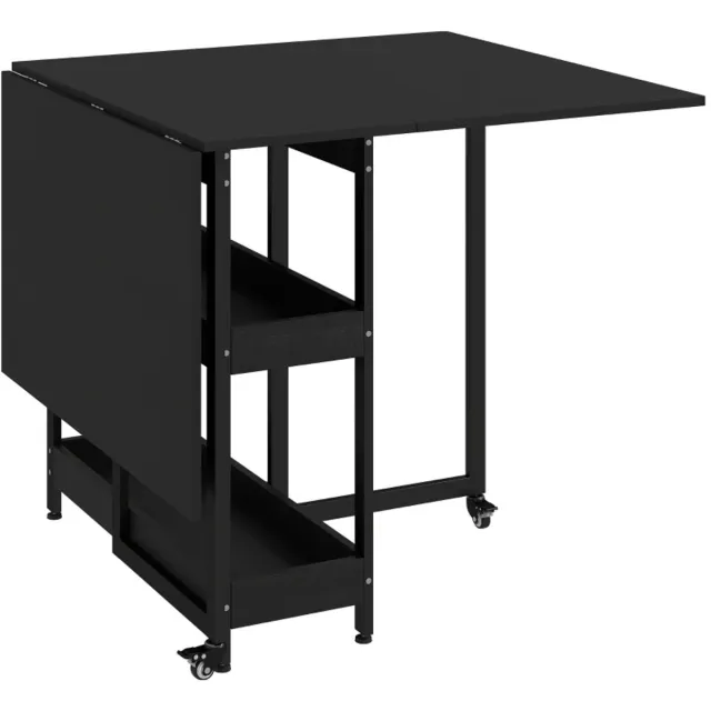 ZYLARO Eettafel - Opklapbaar - Industrieel Design - Voor Maximaal 4 Personen - Open Planken - Flexibel - Metaal En Spaanplaat - Zwart