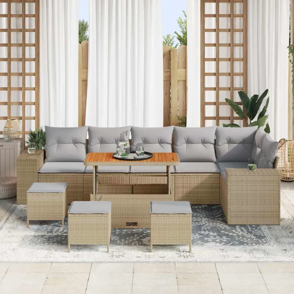 vidaXL Tuin Sofa Set 10 st Beige poly rattan, foto 3