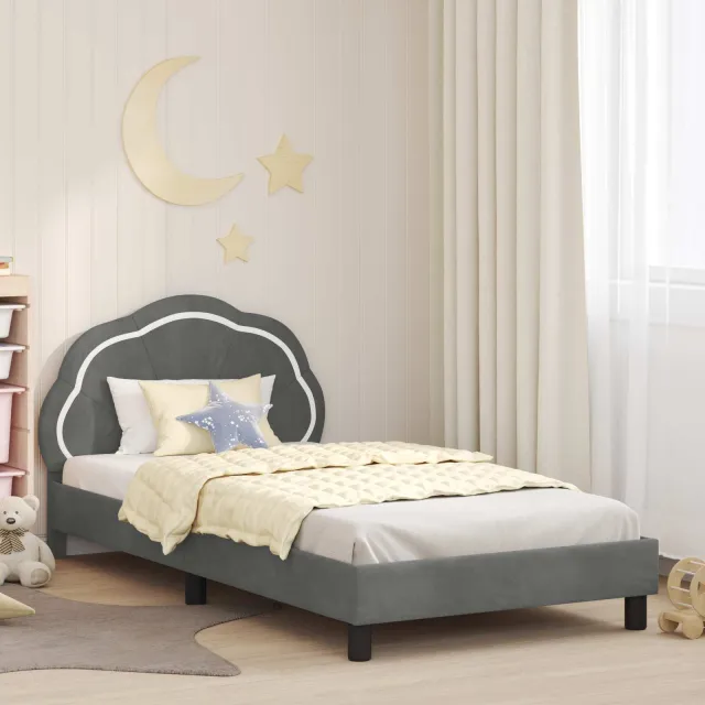 vidaXL Bedframe voor kinderen met hoofdbord Donkergrijs 90 x 190 cm