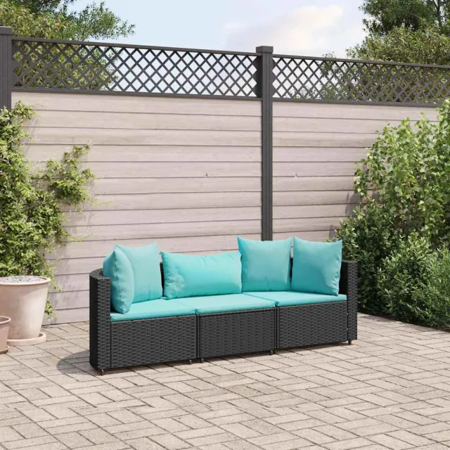 vidaXL 3-delige Loungeset met kussens poly rattan zwart, foto 2