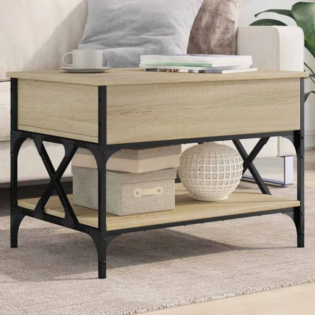 vidaXL Salontafel 70x50x50 cm bewerkt hout en metaal sonoma eikenkleur, foto 2