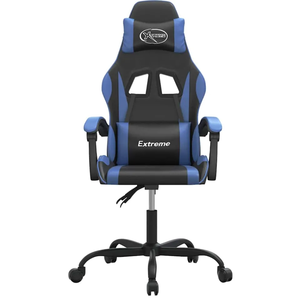 vidaXL Gamestoel draaibaar kunstleer zwart en blauw