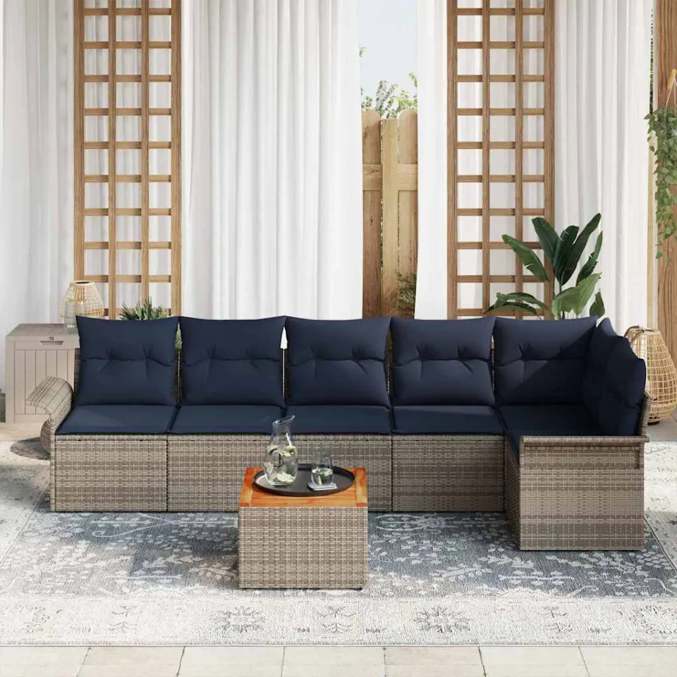 vidaXL Tuinbankenset 7 st Grijs poly rattan, foto 3
