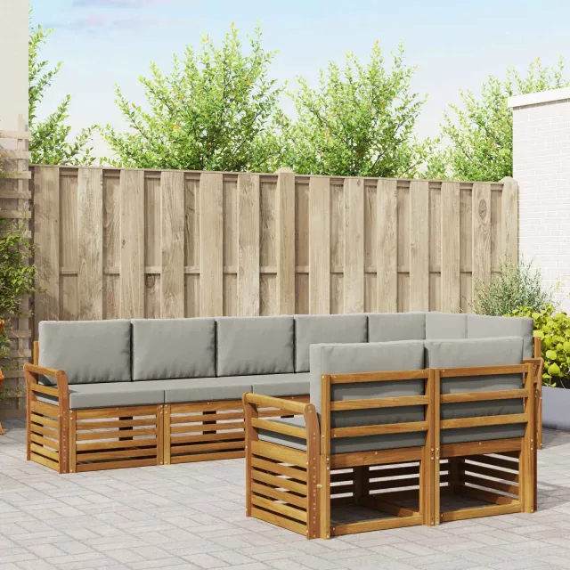 vidaXL Buiten bankenset 8 st 8-zits Naturel en lichtgrijs