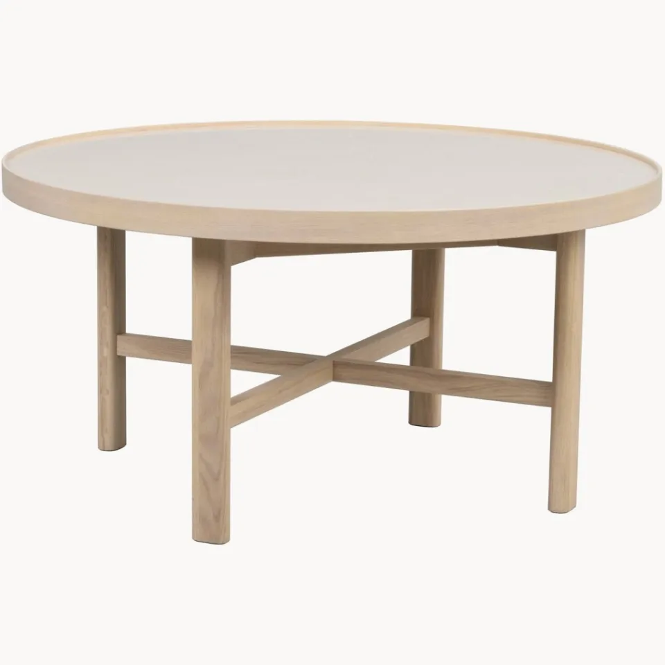 Rowico Home Marsden ronde houten salontafel met beige keramieken blad - Ø 90 cm, foto 2