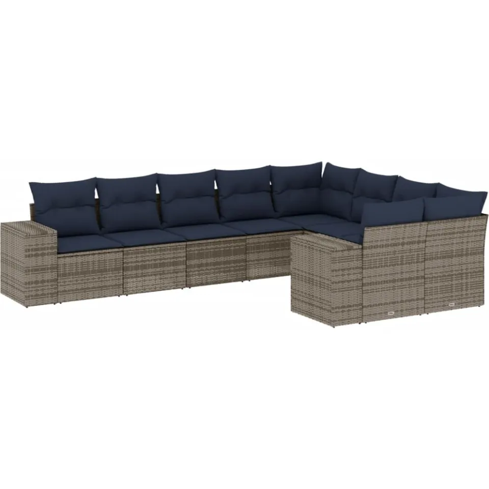 vidaXL 9-delige tuinbankset met kussens, grijs polyrotan, foto 4