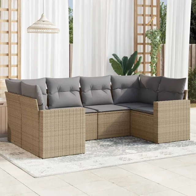 vidaXL 6-delige Loungeset met kussens poly rattan beige, foto 2