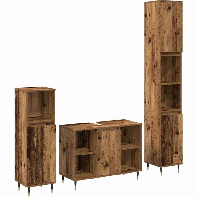 vidaXL Badkamermeubelset 3 st Oud Hout 30 x 30 x 180 cm Bewerkt hout Bruin
