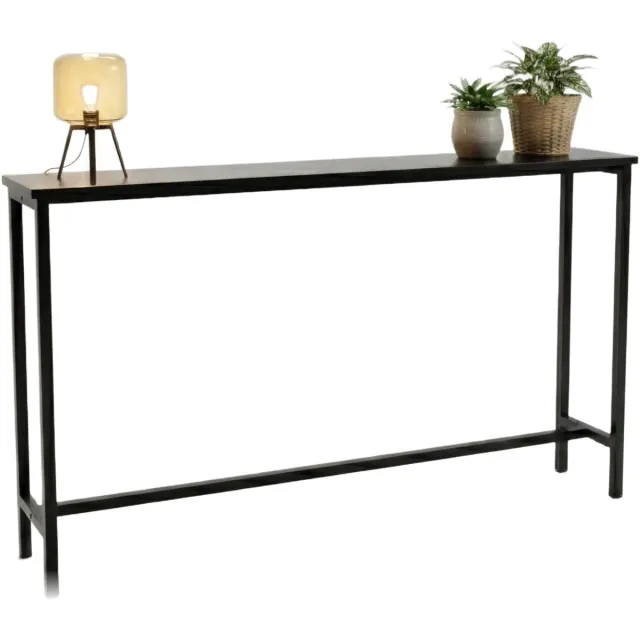IvoQ Smalle Sidetable Industrieel - Wandtafel - Zwart Metaal & Hout - 120x20x65 cm