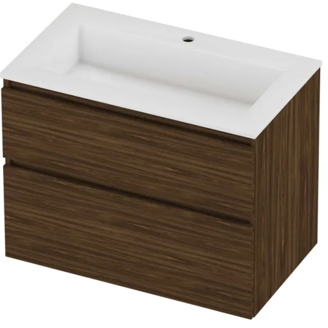 Proline Aristo Badmeubelset Polystone Elegant 1 Kraangat 80x46x62 cm Glans Wit Cabana Oak Eiken