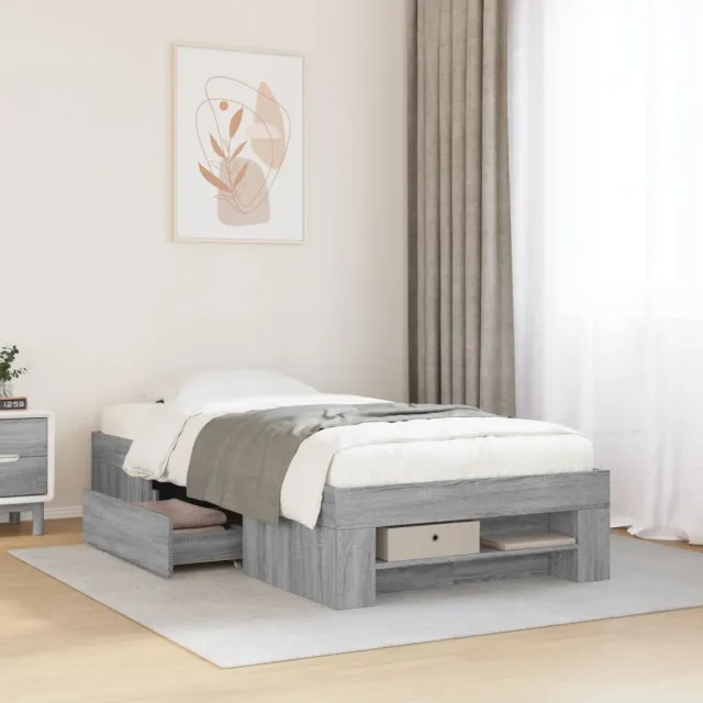 vidaXL Bedframe bewerkt hout grijs sonoma eikenkleurig 90x200 cm