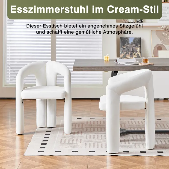 DESMIU Eetkamerstoel - Set Van 2 Met Armleuningen - Ergonomisch Comfort Tot 150 Kg - Voor Eetkamer Woonkamer En Kantoor - Velvet Beige