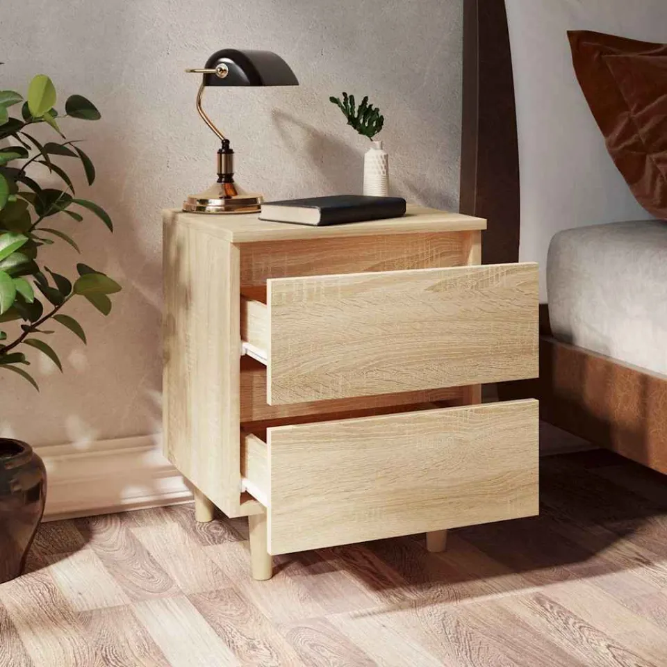 vidaXL Nachtkastje met houten poten 40x35x50 cm sonoma eikenkleurig, foto 2